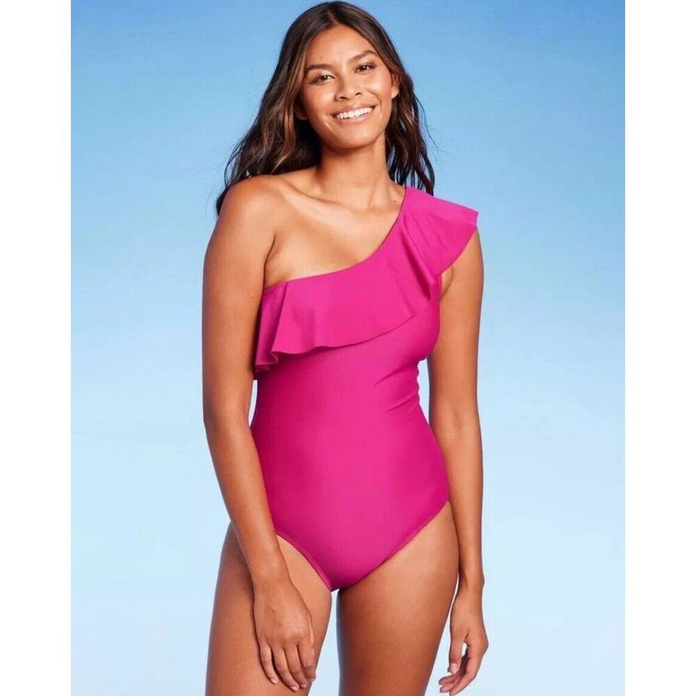 Kona Sol Women's Ruffle One Piece Swimsuit One Shoulder Swimwear